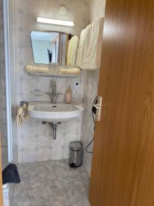 a bathroom with a sink and a mirror at Goldener Adler 