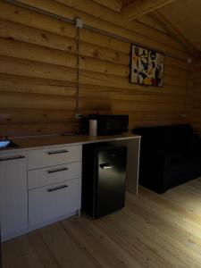 a kitchen with a counter and a stove in a room at Buriani-resort in Tsʼkhvarichamia +6 photos