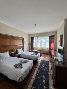 a hotel room with two beds and a flat screen tv at Cleopatra Hotel in Cairo +83 photos