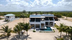 an aerial view of a house on the beach at Casa Norte – Oceanfront Villa in Placencia