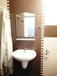 ヴァルナ・シティにあるMaisonette Sevastopolのバスルーム(白い洗面台、鏡付)