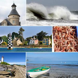 a collage of pictures of houses and a lighthouse at Wapiti apartment in Loctudy