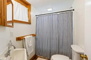a bathroom with a shower and a toilet at Steps to Beach: Martha's Vineyard Private Retreat! in Vineyard Haven +38 photos