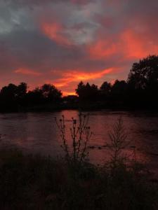 a sunset over a body of water with trees at Privatni smeštaj Nanica in Mataruška Banja
