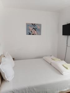 a white bed with white pillows and a picture on the wall at Privatni smeštaj Nanica in Mataruška Banja