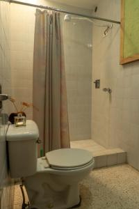 a bathroom with a toilet and a shower at House antigua Guatemala in Antigua Guatemala