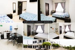 a collage of photos of a hotel room at Hostal Mi Puerto in Puerto Triunfo