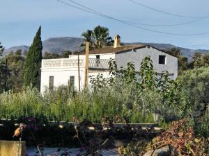 a white house with a garden in front of it at B&B Cortijo Nunca Pense in Órgiva