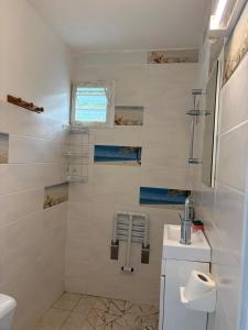 a white bathroom with a toilet and a sink at Studio Arawak in Deshaies +13 photos