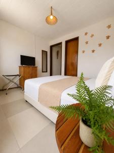 a bedroom with a bed and a table and a tv at Martinelli Residence in Fernando de Noronha