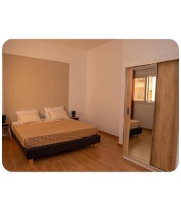 a bedroom with a bed and a mirror at Dakar center studio house in Dakar