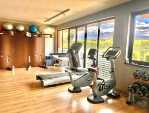 a gym with treadmills and exercise equipment in a room at Elgio' Design Retreat with Etna View Taormina in Taormina