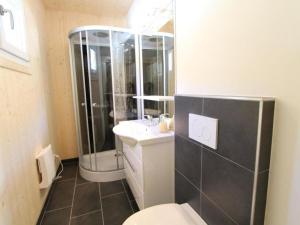 a bathroom with a shower and a toilet and a sink at Wolkenheim in Hohentauern +13 photos