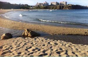 a beach with two rocks in the sand and water at Apart Hotel Apolonia Palace in Sinemorets