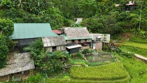 an old house with a green roof on a hill at Homestay mây phía đồi in Lũng Tiềm