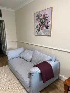 a couch in a living room with a picture on the wall at Fitzroy Cottage one bedroom CBD accommodation in Tamworth