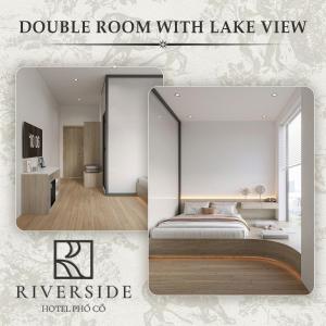 a bedroom with a double room with a large mirror at Riverside Hotel in Kỳ Vĩ