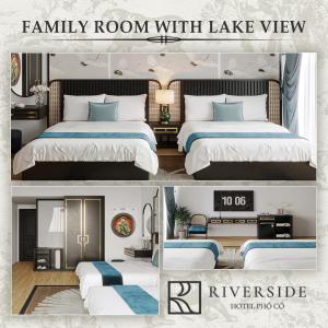 a collage of pictures of a room with a bedroom at Riverside Hotel in Kỳ Vĩ
