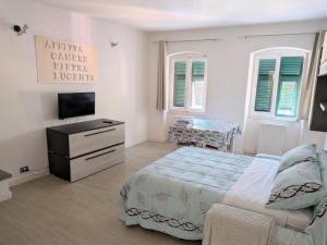 a bedroom with a bed and a television in it at Affittacamere Pietra Lucente in Riomaggiore