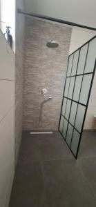a bathroom with a shower with a shower head at LaLuna House in Cernik +37 photos