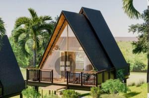 a rendering of a small house with a black roof at Vang Vieng KT Resort in Vang Vieng