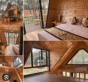 a collage of pictures of a tree house at Vang Vieng KT Resort in Vang Vieng