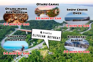 a map of the resorts and attractions of akumal music box museum at The Elysian Retreat in Otaru +121 photos
