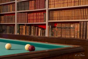 two balls on a pool table in a library at Château D'Alteville in Tarquimpol