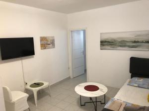 a living room with a couch and a tv at Apartments Gumla 1 in Stara Novalja