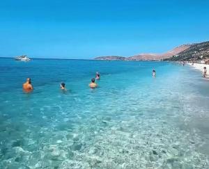 a group of people in the water at the beach at Vila Rei in Borsh +2 photos