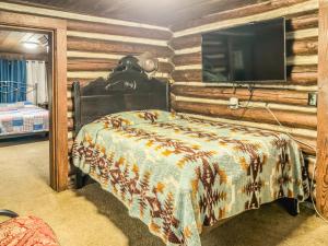 a bedroom with a bed and a flat screen tv at A Charming Nature Retreat in Greensboro +42 photos