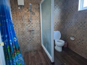 a bathroom with a shower with a toilet and a shower curtain at Bolabog Beach Resort in Boracay +61 photos
