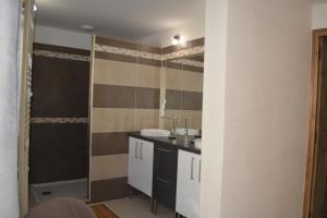 a bathroom with a sink and a shower at L'Entracte de Grignan pour 6 personnes in Grignan