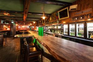 a bar with a wooden counter in a room at Hotel Heimathafen in Lörrach +10 photos