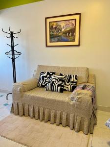 a couch in a living room with a picture on the wall at Alojamiento en SICUANI in Sicuani