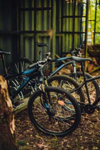 a group of bikes parked next to each other at Dacza Puchacza Hamaki in Stare Osieczno