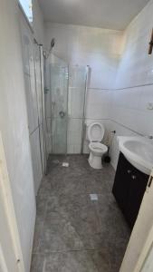 a bathroom with a shower and a toilet and a sink at Sinai st in Eilat