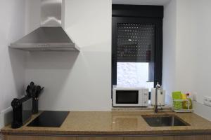 a kitchen with a sink and a microwave at SeiaVilla - 4 Fontes in Seia