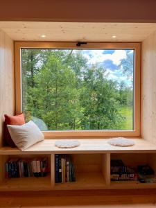 a window in a room with a book shelf at Mitteraubach in Jandelsbrunn