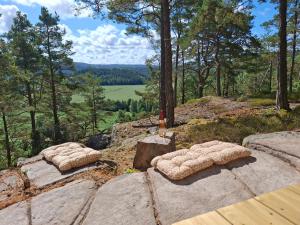 two pillows sitting on top of a mountain at Halden Glamping in Halden