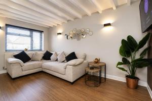 a living room with a couch and a potted plant at Beautiful Abode in The Bath Cotswolds in Frome