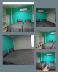 four pictures of a bedroom with a bed and a couch at hadya home in Ko Yao Noi