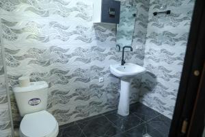 a bathroom with a toilet and a sink at Guest House Mercury in Khulo