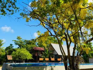 a house with a tree and a swimming pool at Sungreen Cottage Sigiriya in Sigiriya