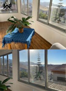 a collage of three pictures of a room with windows at Taltal - Casa Nordic in Taltal