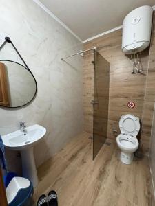 a bathroom with a toilet and a sink and a mirror at Vesa&Veton in Donji Štoj +14 photos