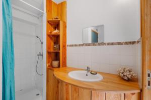 a bathroom with a sink and a shower at Studio La Chambrette in Blieux +12 photos
