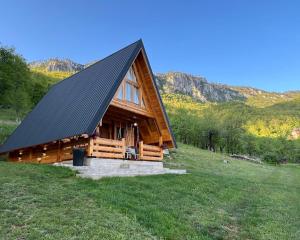 a large wooden cabin with a black roof at Vista Verde in Žabljak