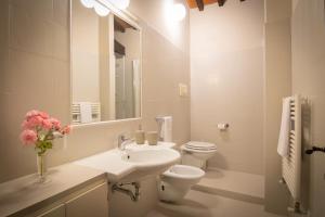 a bathroom with a sink and a toilet and a mirror at Agriturismo Castello Di Querceto in Lucolena in Chianti +22 photos