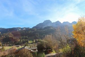 a view of a valley with mountains in the background at Les Jumelles in Rougemont